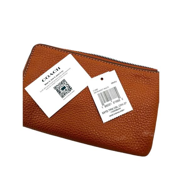 RETAIL $198 Coach Pebbled Leather and Exotic Snake Skin Trim Corner Zip Wristlet - Picture 4 of 9